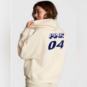 Victoria's Secret PINK Ivy Fleece Campus Full-Zip Hoodie in white.